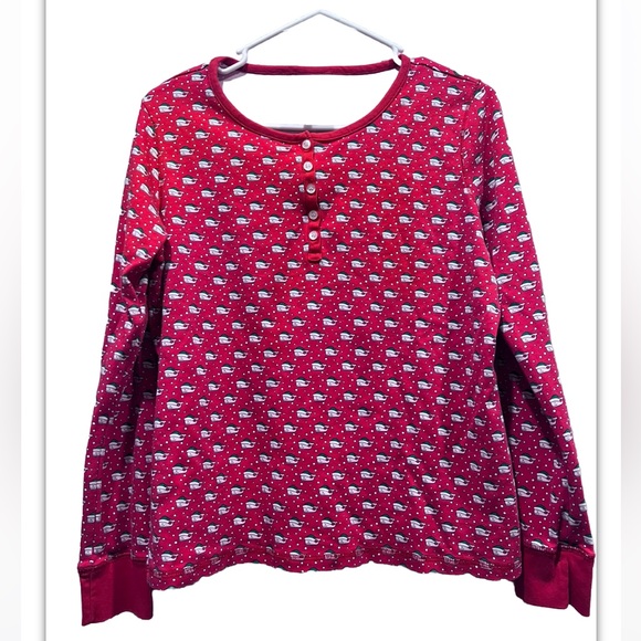 VINEYARD VINES Santa Whale Christmas Pajama Top Pima cotton‎ Peru Youth XL - Picture 1 of 3